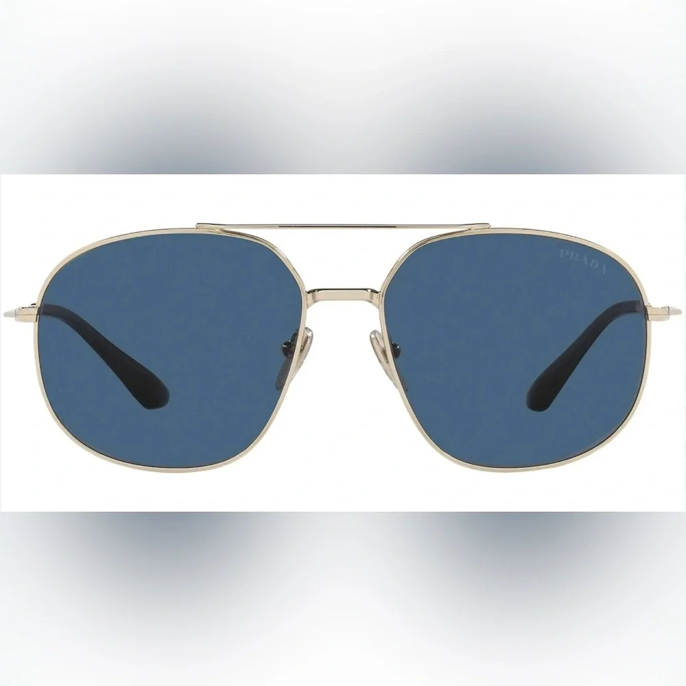 Prada Womens Aviatior Sunglasses‎ Gold Frame Blue Tint Authentic w/Case